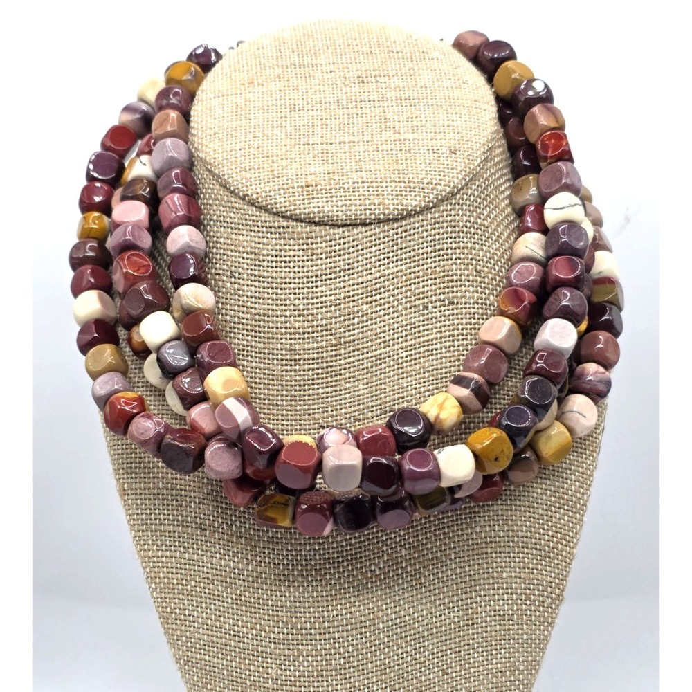 Mookaite Jasper Nugget Necklace 4-Strands Genuine Pearls 16-17.25" Sterling 925